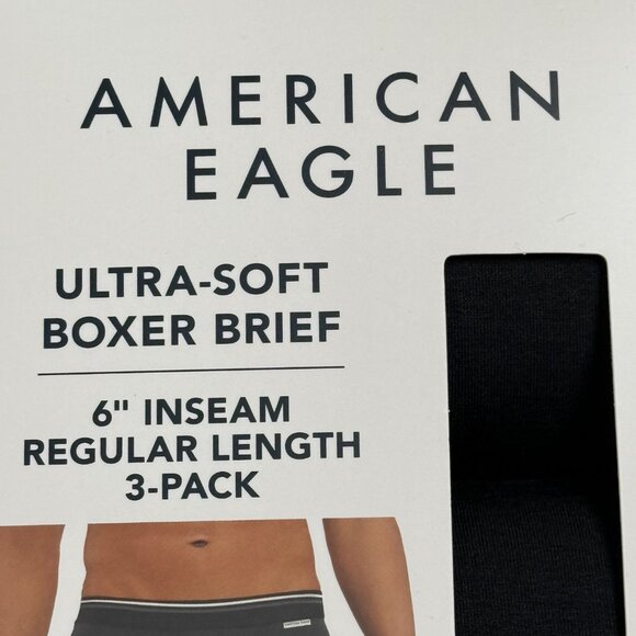 American Eagle 6” Ultra Soft Boxer Briefs Men Medium Underwear 3 Pack Black New - Picture 2 of 7